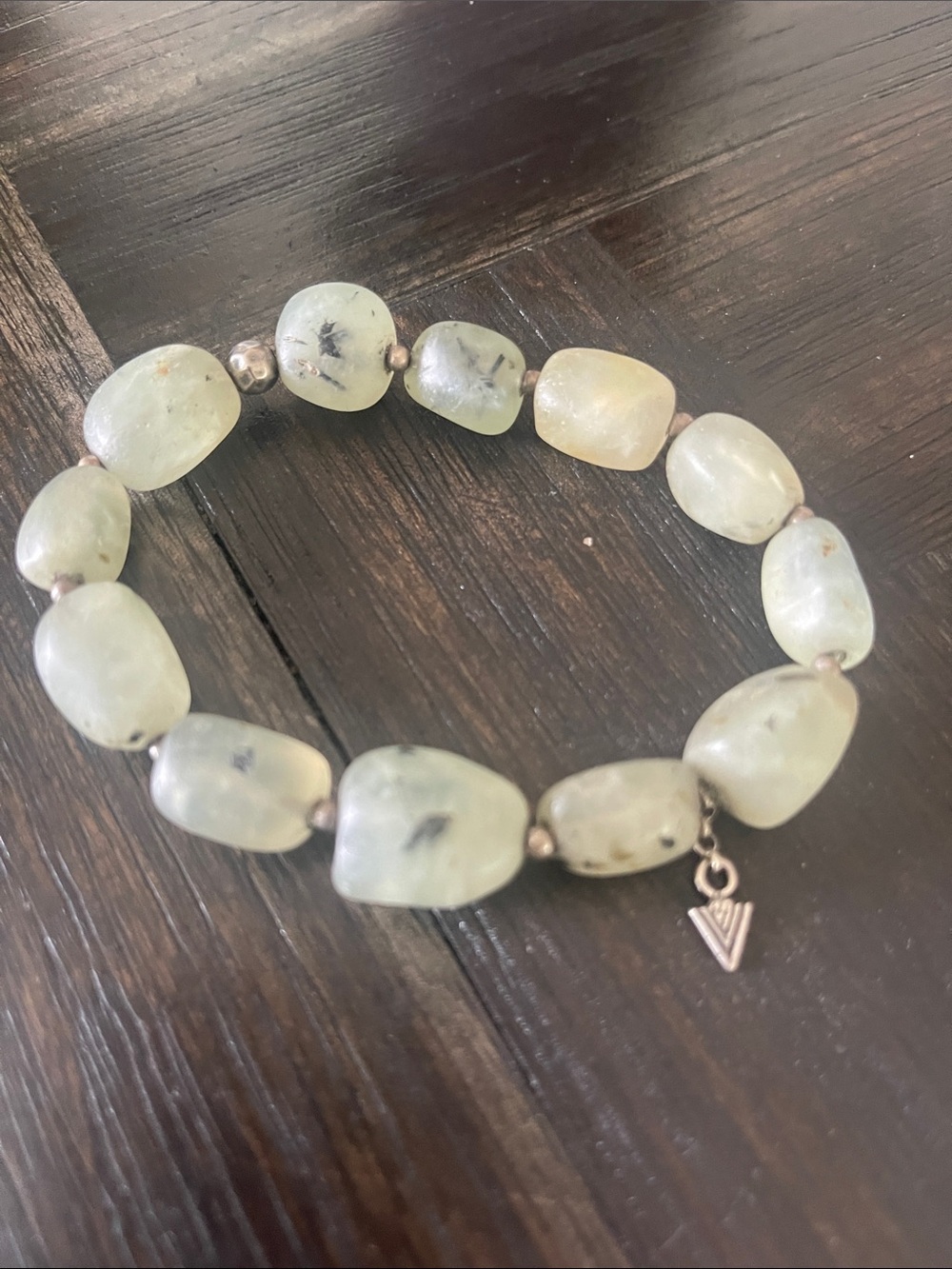 Silpada Light Green Natural Perhnite Stone Beaded Stretch Bracelet - Picture 2 of 2